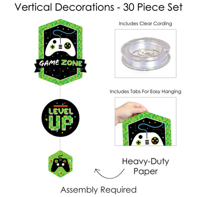 Game Zone - Pixel Video Game Party or Birthday Party DIY Dangler Backdrop - Hanging Vertical Decorations - 30 Pieces