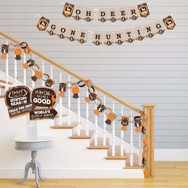 Gone Hunting - Banner and Photo Booth Decorations - Deer Hunting Camo Baby Shower or Birthday Party Supplies Kit - Doterrific Bundle