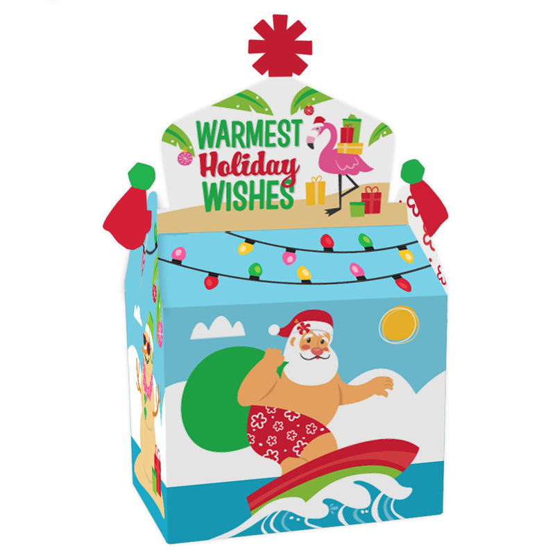 Tropical Christmas - Treat Box Party Favors - Beach Santa Holiday Party Goodie Gable Boxes - Set of 12