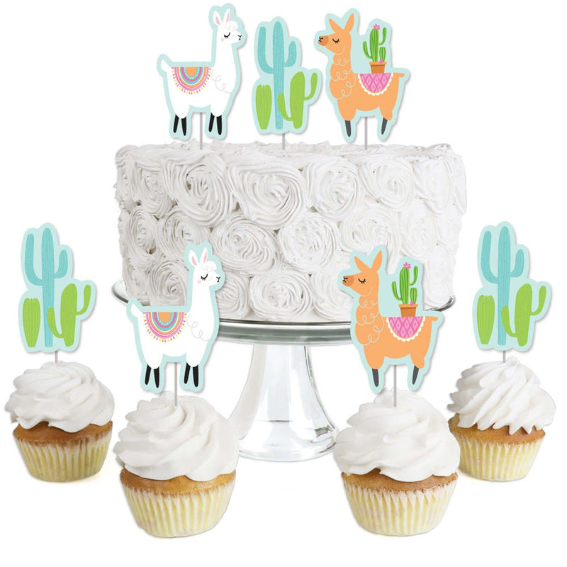 Whole Llama Fun - Dessert Cupcake Toppers - Llama Fiesta Baby Shower or Birthday Party Clear Treat Picks - Set of 24