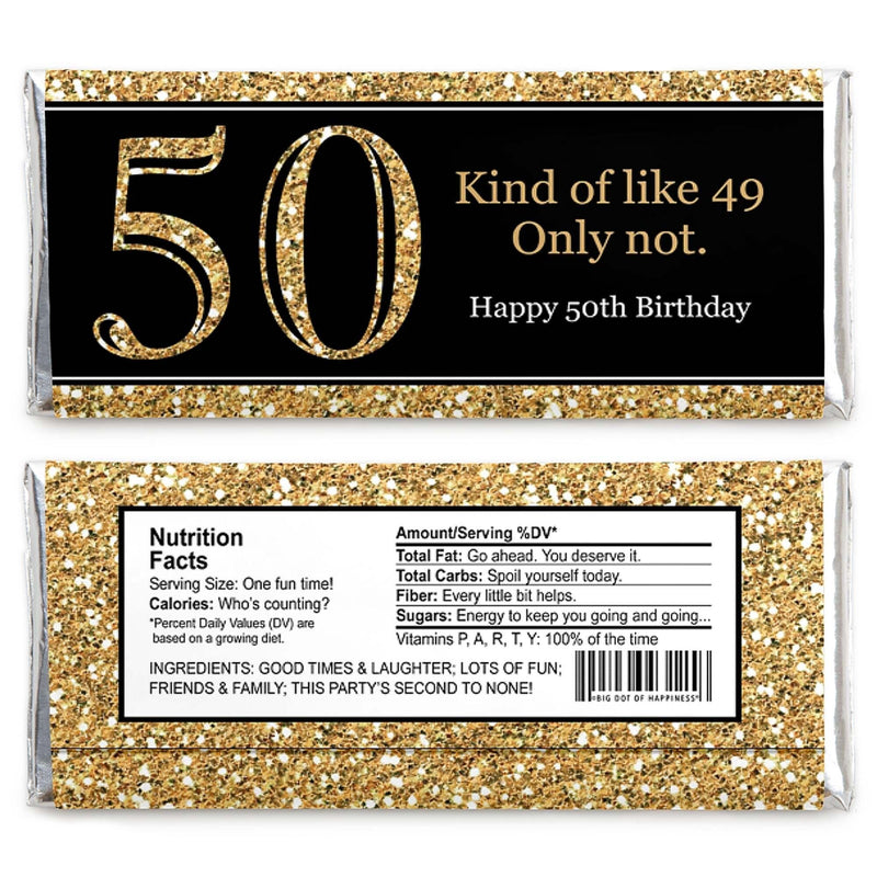 Adult 50th Birthday - Gold - Candy Bar Wrappers Birthday Party Favors - Set of 24