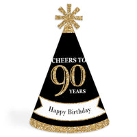 Adult 90th Birthday - Gold - Cone Birthday Party Hats for Adults - Set of 8 (Standard Size)