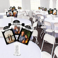 Mr. and Mrs. - Black and White Wedding or Bridal Shower Picture Centerpiece Sticks - Photo Table Toppers - 15 Pieces