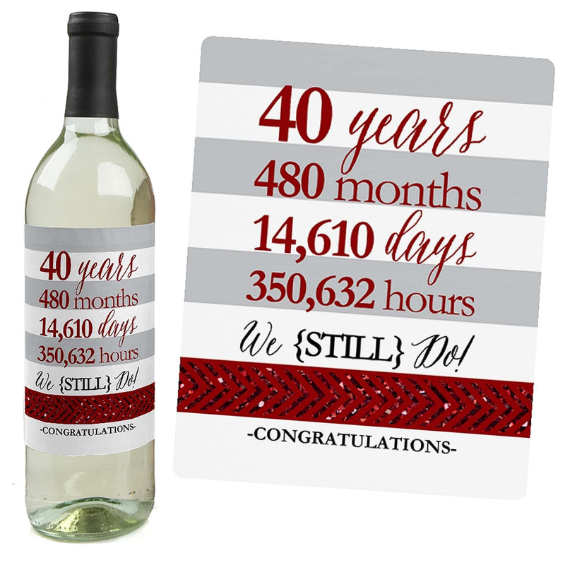 We Still Do - 40th Wedding Anniversary Decorations for Women and Men - Wine Bottle Label Stickers - Set of 4