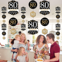 Adult 80th Birthday - Gold - Birthday Party DIY Dangler Backdrop - Hanging Vertical Decorations - 30 Pieces