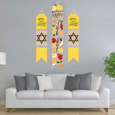 Sukkot - Hanging Vertical Paper Door Banners - Sukkah Jewish Holiday Wall Decoration Kit - Indoor Door Decor