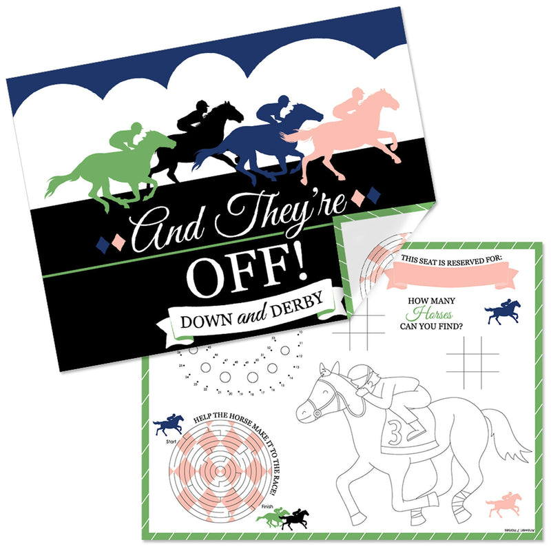 Kentucky Horse Derby - Paper Horse Race Party Coloring Sheets - Activity Placemats - Set of 16