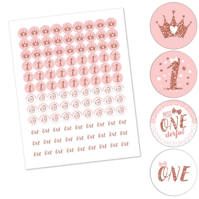 1st Birthday Little Miss Onederful - Girl First Birthday Party Round Candy Sticker Favors - Labels Fit Hershey's Kisses (1 sheet of 108)