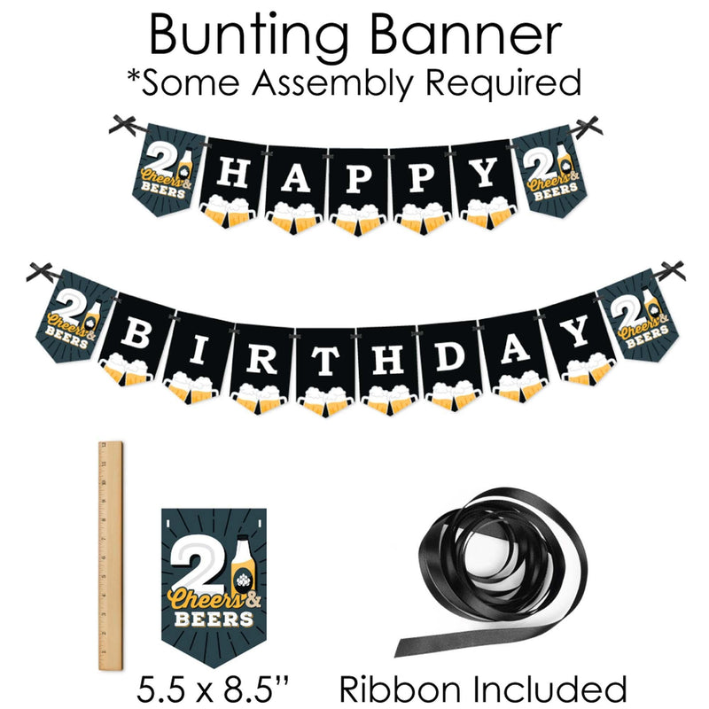 Cheers and Beers to 21 Years - Banner and Photo Booth Decorations - 21st Birthday Party Supplies Kit - Doterrific Bundle