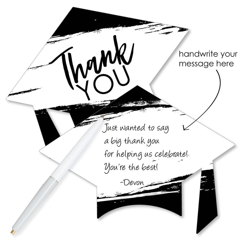 Black and White Grad - Best is Yet to Come - Shaped Thank You Cards - Black and White Graduation Party Thank You Note Cards with Envelopes - Set of 12