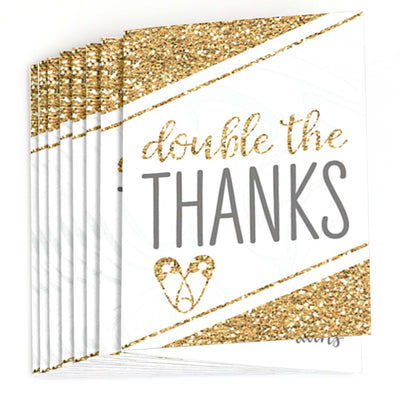 It's Twins - Gold Twins Baby Shower Thank You Cards - 8 ct