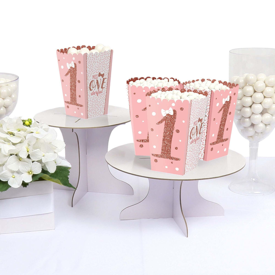 1st Birthday Little Miss Onederful - Girl First Birthday Party Favor Popcorn Treat Boxes - Set of 12
