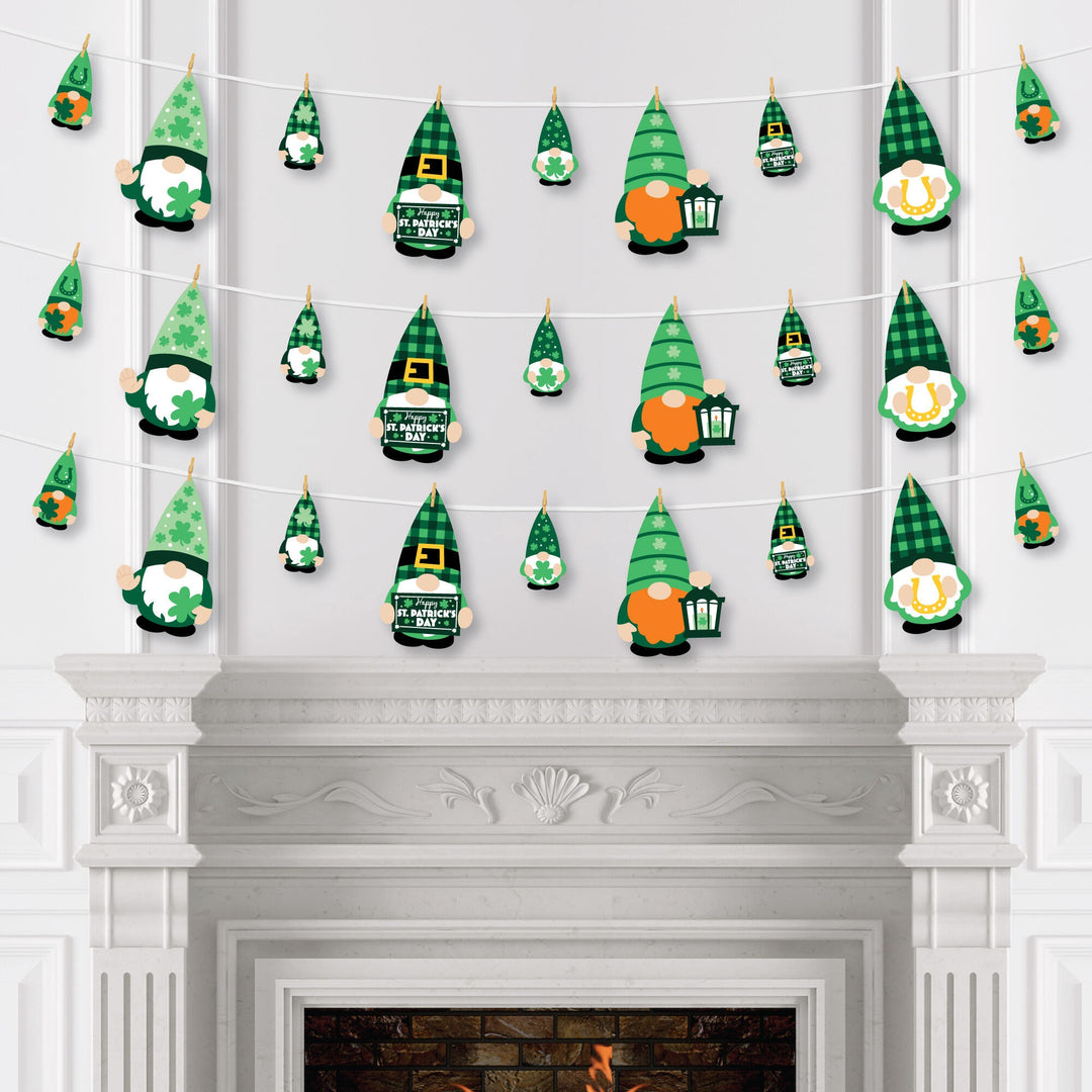 Irish Gnomes - St. Patrick's Day Party DIY Decorations - Clothespin Garland Banner - 44 Pieces
