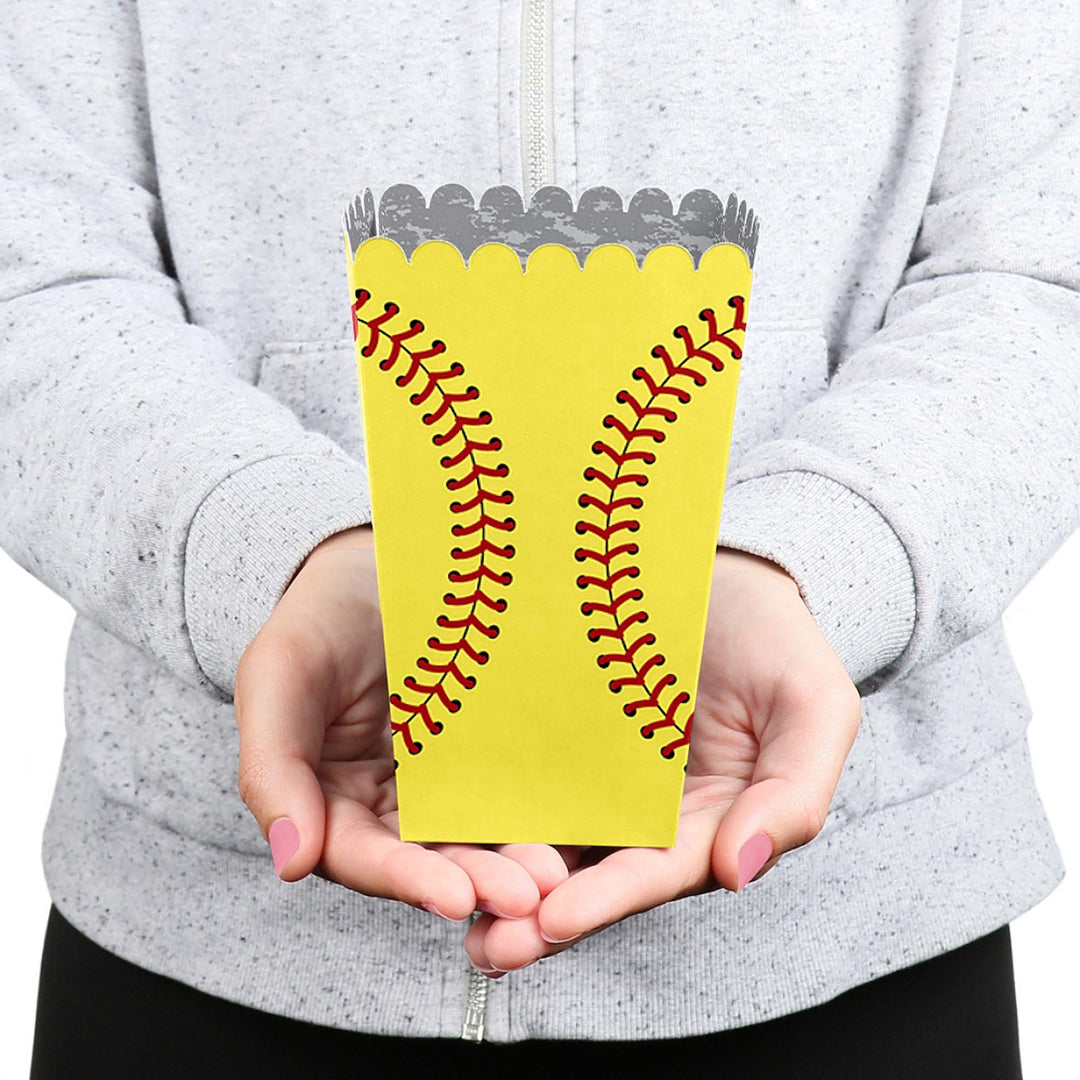 Grand Slam - Fastpitch Softball - Birthday Party or Baby Shower Favor Popcorn Treat Boxes - Set of 12
