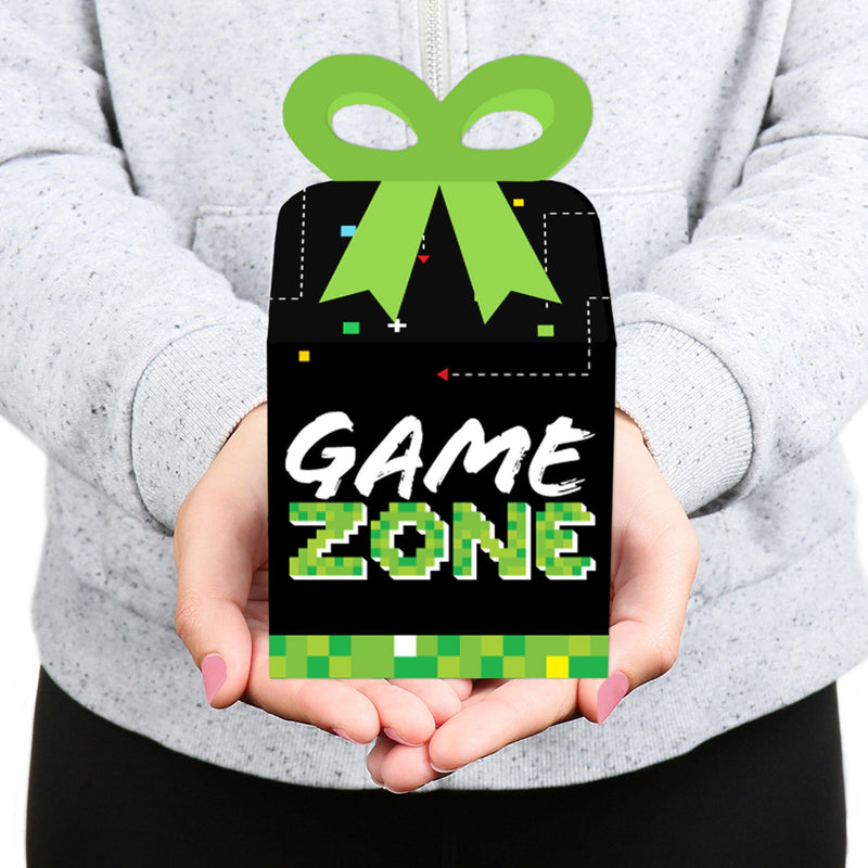 Game Zone - Square Favor Gift Boxes - Pixel Video Game Party or Birthday Party Bow Boxes - Set of 12