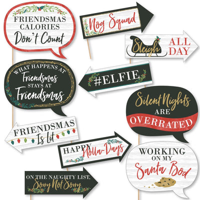 Funny Rustic Merry Friendsmas - 10 Piece Friends Christmas Party Photo Booth Props Kit