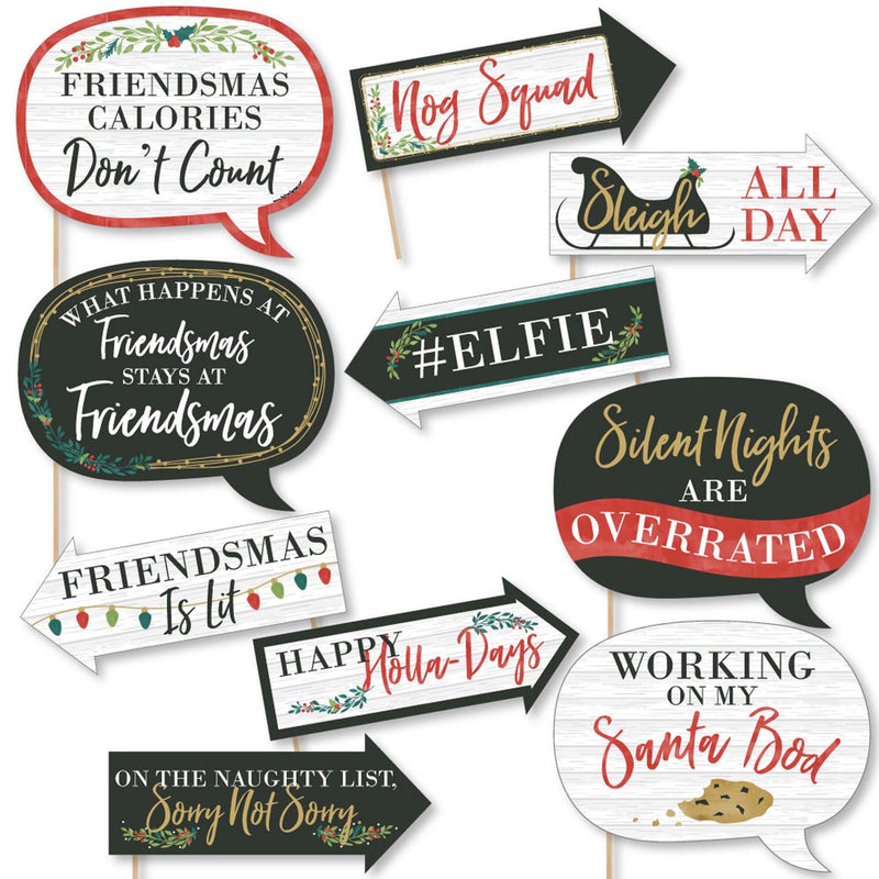 Funny Rustic Merry Friendsmas - 10 Piece Friends Christmas Party Photo Booth Props Kit