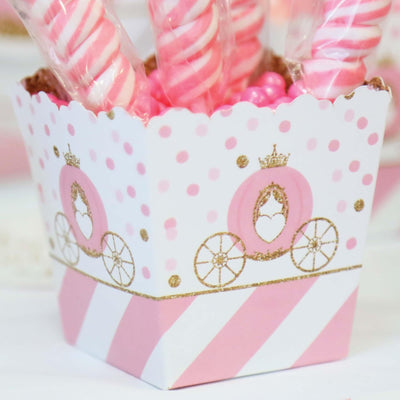 Little Princess Crown - Party Mini Favor Boxes - Pink and Gold Princess Baby Shower or Birthday Party Treat Candy Boxes - Set of 12