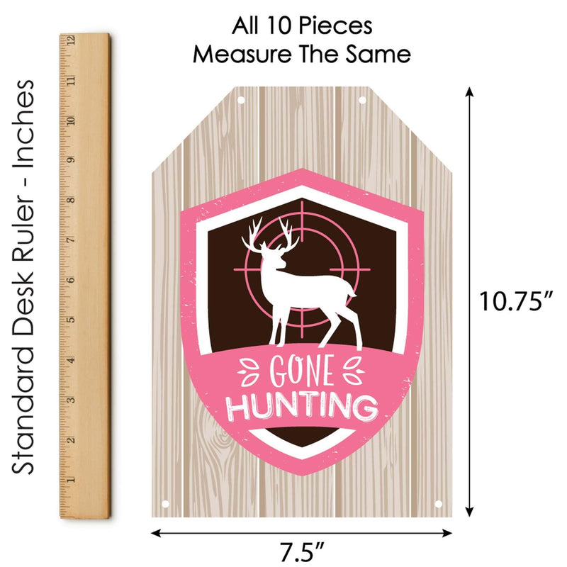 Pink Gone Hunting - Hanging Vertical Paper Door Banners - Deer Hunting Girl Camo Baby Shower or Birthday Party Wall Decoration Kit - Indoor Door Decor