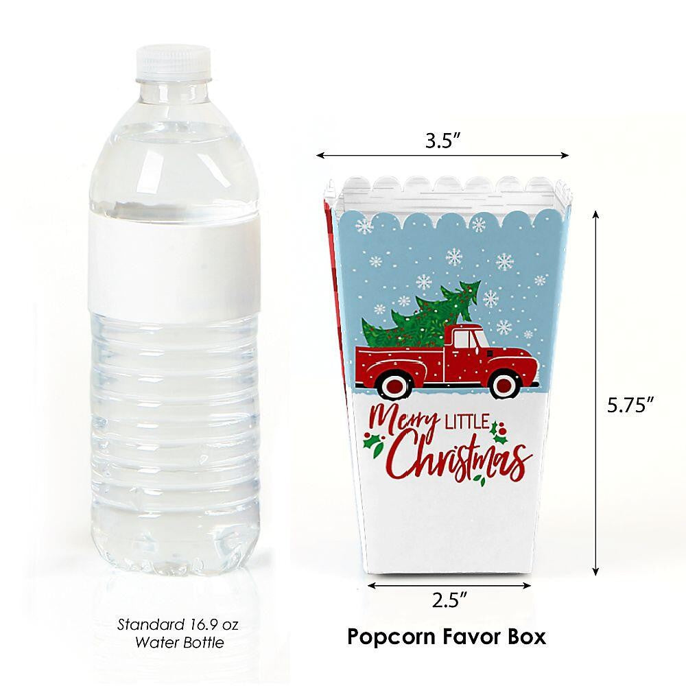Merry Little Christmas Tree - Red Truck Christmas Party Favor Popcorn Treat Boxes - Set of 12