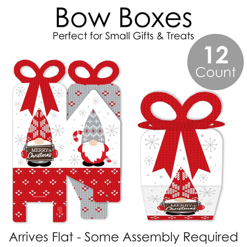 Christmas Gnomes - Square Favor Gift Boxes - Holiday Party Bow Boxes - Set of 12