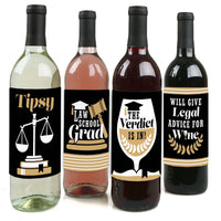 Law School Grad - Future Lawyer Graduation Party Decorations for Women and Men - Wine Bottle Label Stickers - Set of 4