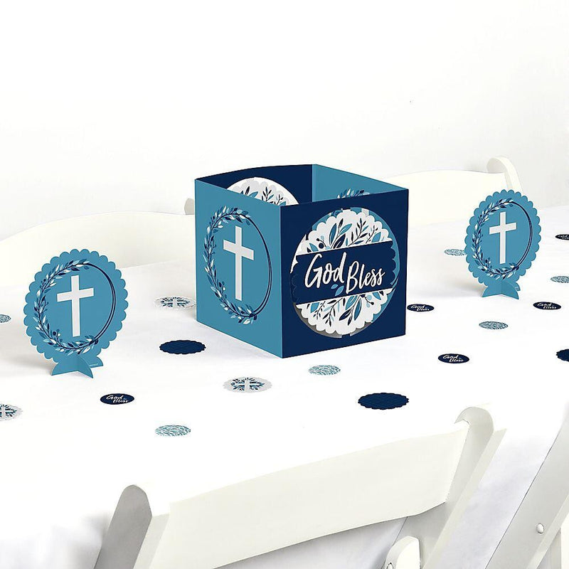 Blue Elegant Cross - Boy Religious Party Centerpiece and Table Decoration Kit