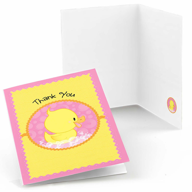 Pink Ducky Duck - Girl Baby Shower or Birthday Party Thank You Cards - 8 ct