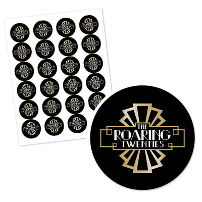 Roaring 20's - Round Personalized 1920s Art Deco Jazz Party Circle Sticker Labels - 24 ct
