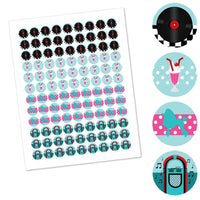 50's Sock Hop - Round Candy Labels 1950s Rock N Roll Party Favors - Fits Hershey's Kisses - 108 ct