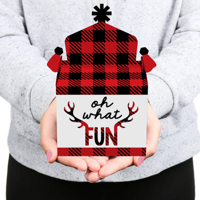 Prancing Plaid - Treat Box Party Favors - Reindeer Holiday and Christmas Party Goodie Gable Boxes - Set of 12