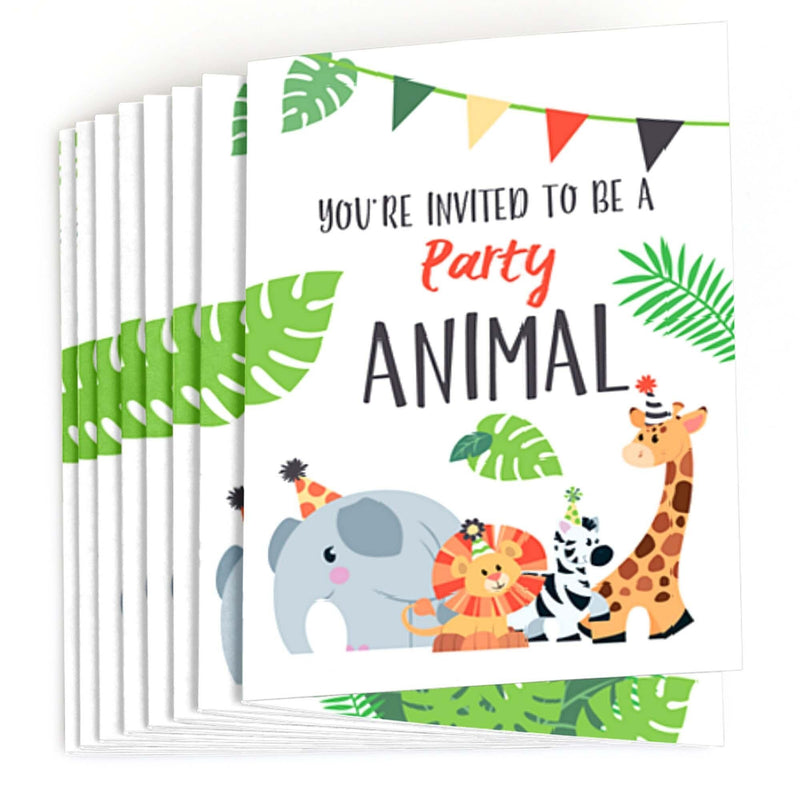 Jungle Party Animals - Fill In Safari Zoo Animal Birthday Party or Baby Shower Invitations - 8 ct