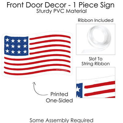 Stars & Stripes - Hanging Porch Memorial Day, 4th of July and Labor Day USA Patriotic Party Outdoor Decorations - Front Door Decor - 1 Piece Sign