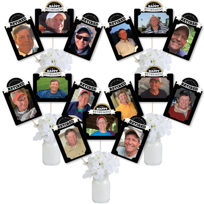 Happy Retirement - Retirement Party Picture Centerpiece Sticks - Photo Table Toppers - 15 Pieces