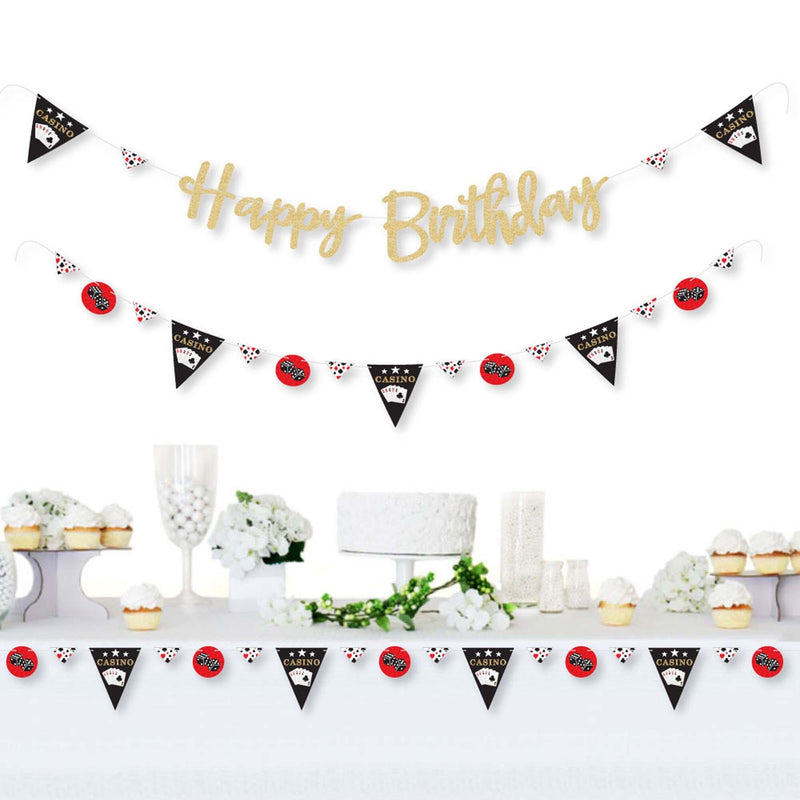 Las Vegas - Casino Birthday Party Letter Banner Decoration - 36 Banner Cutouts and No-Mess Real Gold Glitter Happy Birthday Banner Letters