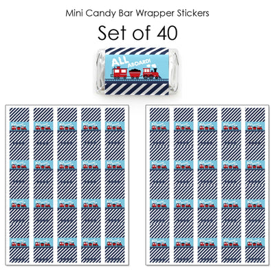 Railroad Party Crossing - Mini Candy Bar Wrapper Stickers - Steam Train Birthday Party or Baby Shower Small Favors - 40 Count