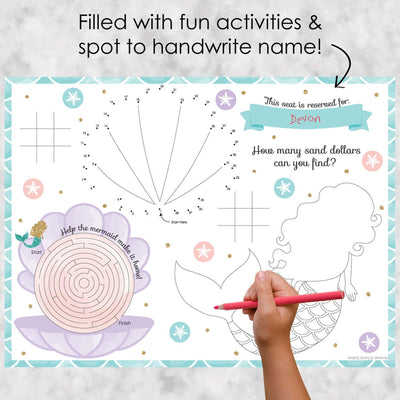 Let's Be Mermaids - Paper Birthday Party Coloring Sheets - Activity Placemats - Set of 16