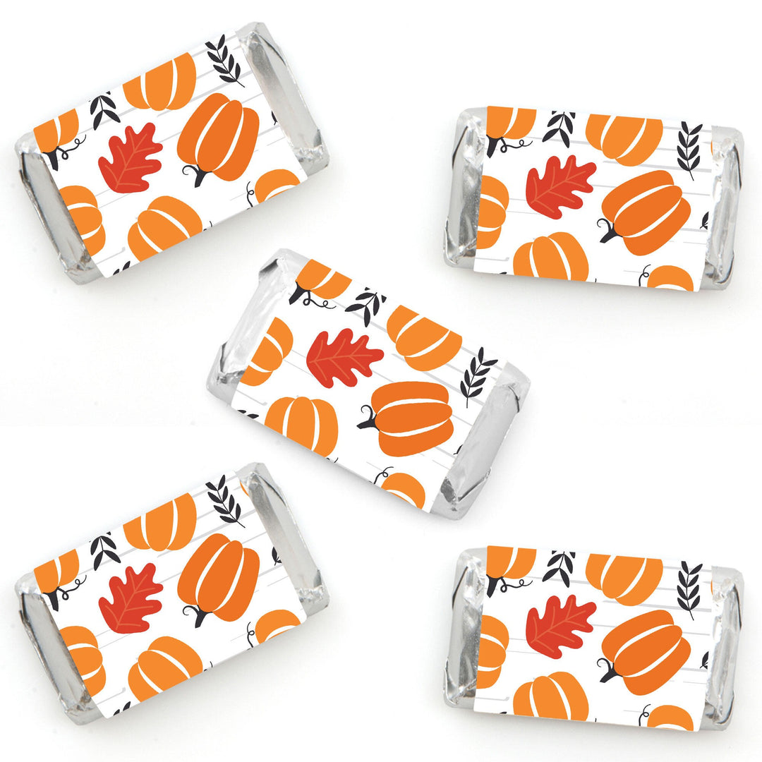 Fall Pumpkin - Mini Candy Bar Wrapper Stickers - Halloween or Thanksgiving Party Small Favors - 40 Count