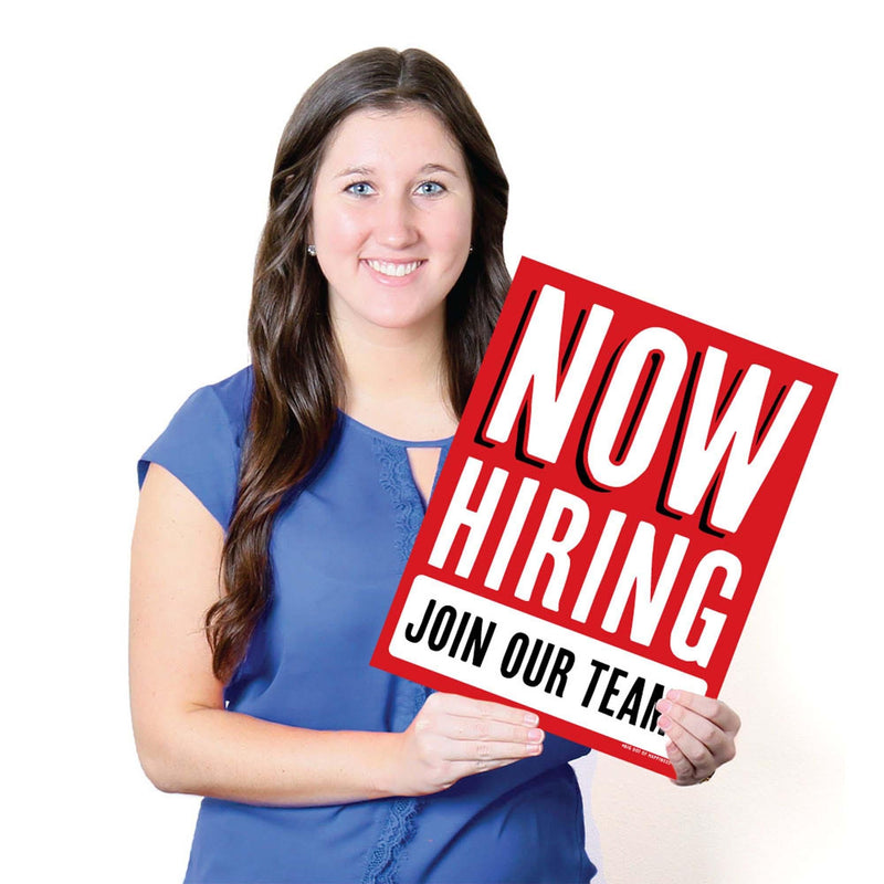 Now Hiring Sign - Business Decorations - Printed on Sturdy Plastic Material - 10.5 x 13.75 inches - Sign with Stand - 1 Piece