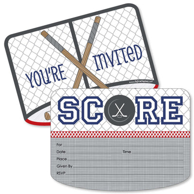 Shoots & Scores! - Hockey - Shaped Fill-In Invitations - Baby Shower or Birthday Party Invitation Cards with Envelopes - Set of 12
