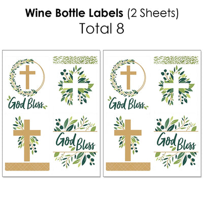 Elegant Cross - Mini Wine Bottle Labels, Wine Bottle Labels and Water Bottle Labels - Religious Party Decorations - Beverage Bar Kit - 34 Pieces