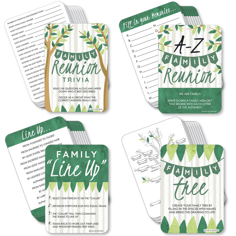 Family Tree Reunion - 4 Family Gathering Party Games - 10 Cards Each - Gamerific Bundle