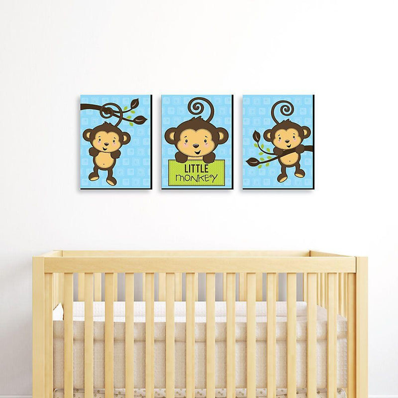 Monkey Boy - Baby Boy Nursery Wall Art & Kids Room Decor - 7.5 x 10 inches - Set of 3 Prints