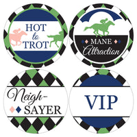 Kentucky Horse Derby - Horse Race Party Funny Horse Name Tags - Party Badges Sticker Set of 12