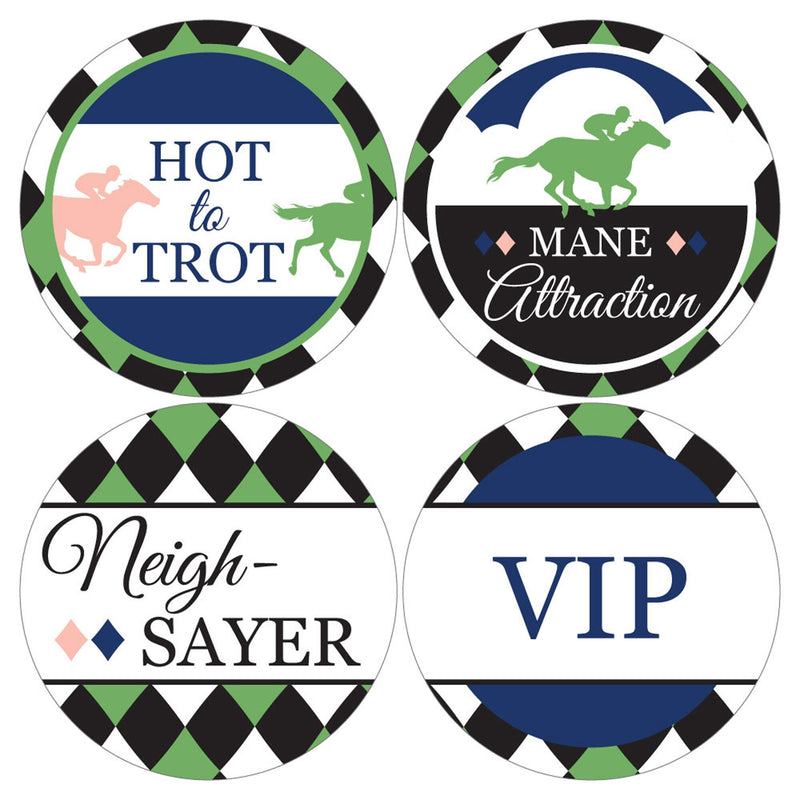 Kentucky Horse Derby - Horse Race Party Funny Horse Name Tags - Party Badges Sticker Set of 12