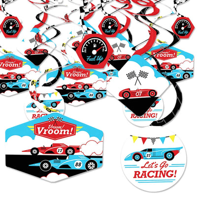 Let's Go Racing - Racecar - Race Car Birthday Party or Baby Shower Hanging Decor - Party Decoration Swirls - Set of 40