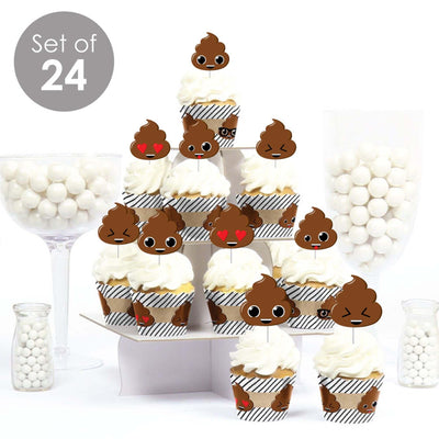 Party 'Til You're Pooped - Cupcake Decoration - Poop Emoji Party Cupcake Wrappers and Treat Picks Kit - Set of 24