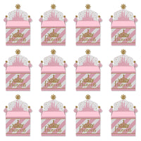 Little Princess Crown - Treat Box Party Favors - Pink and Gold Princess Baby Shower or Birthday Party Goodie Gable Boxes - Set of 12