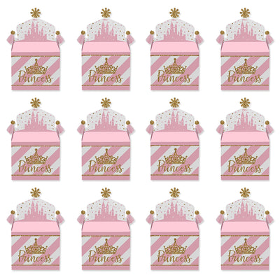Little Princess Crown - Treat Box Party Favors - Pink and Gold Princess Baby Shower or Birthday Party Goodie Gable Boxes - Set of 12