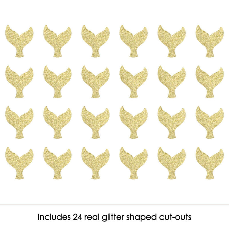 Gold Glitter Mermaid Tail - No-Mess Real Gold Glitter Cut-Outs - Baby Shower or Birthday Party Confetti - Set of 24